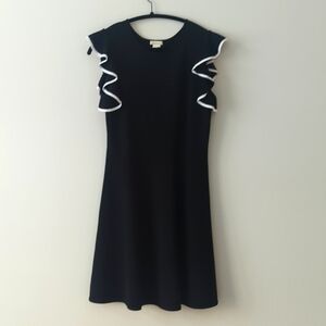 SHOSHANNA‎ Women's Black White Knit Ruffled Fit & Flare Saya Dress Sz Large